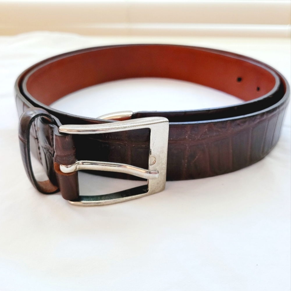 Men's brown belt reptile design Italy leather Jos A Bank 38 New
